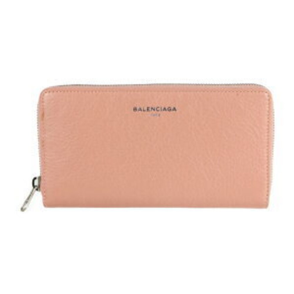BALENCIAGA Long Wallet pink Beige Tan leather round zipper